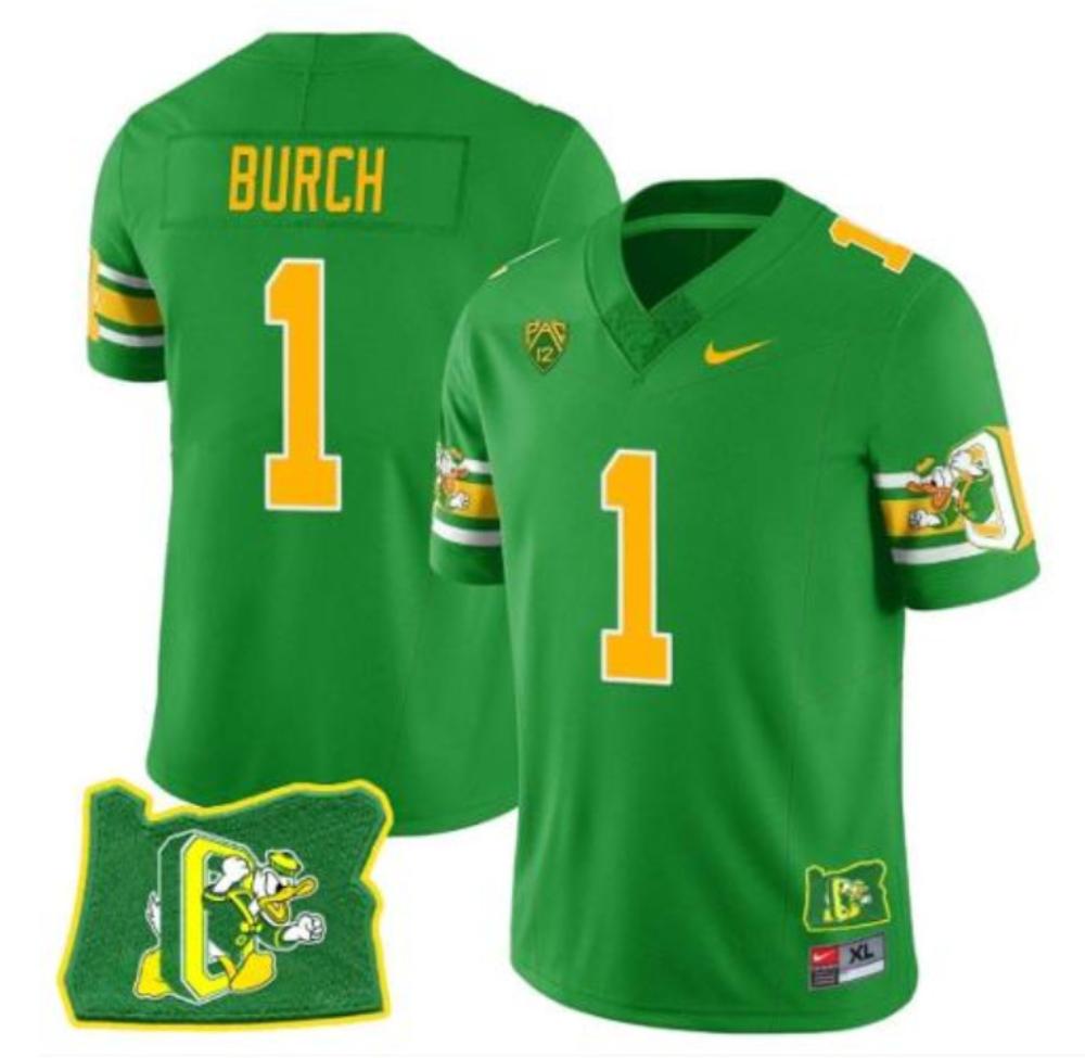 Mens Jordan Burch 1 Jersey Oregon Ducks Mighty Football Green Jersey