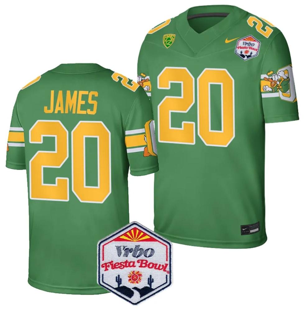 Mens Jordan James Jersey 20 Oregon Ducks Fiesta Bowl Patch 2024 Football Play