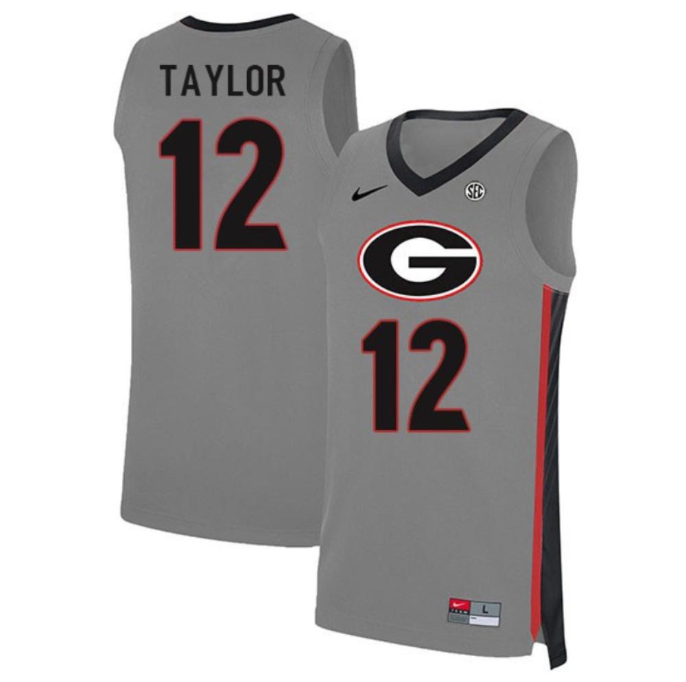 Mens Josh Taylor 12 Gray Jersey Ncaa Georgia Bulldogs Basketball Jerseys