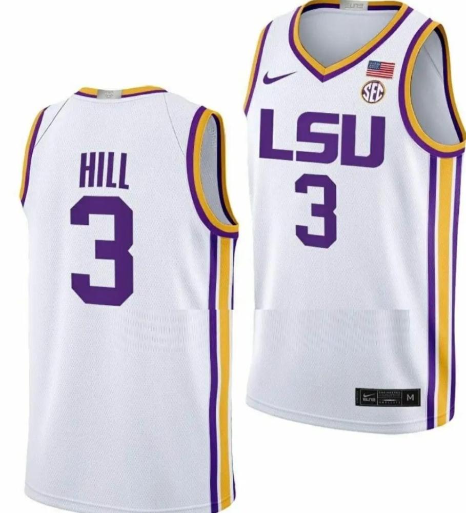 Mens Justice Hill Jersey Lsu Tigers College Basketball Limited White 3