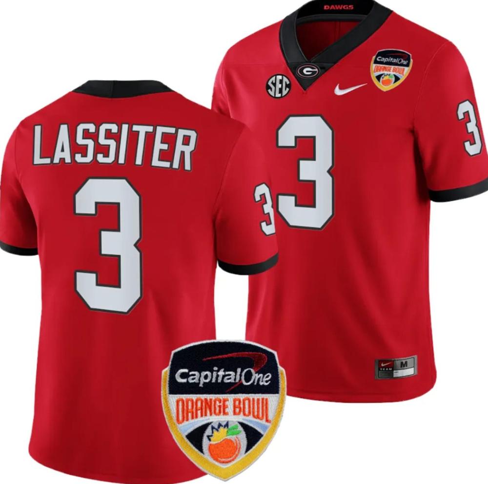 Mens Kamari Lassiter Jersey 3 Georgia Bulldogs Orange Bowl 2023 Football Red