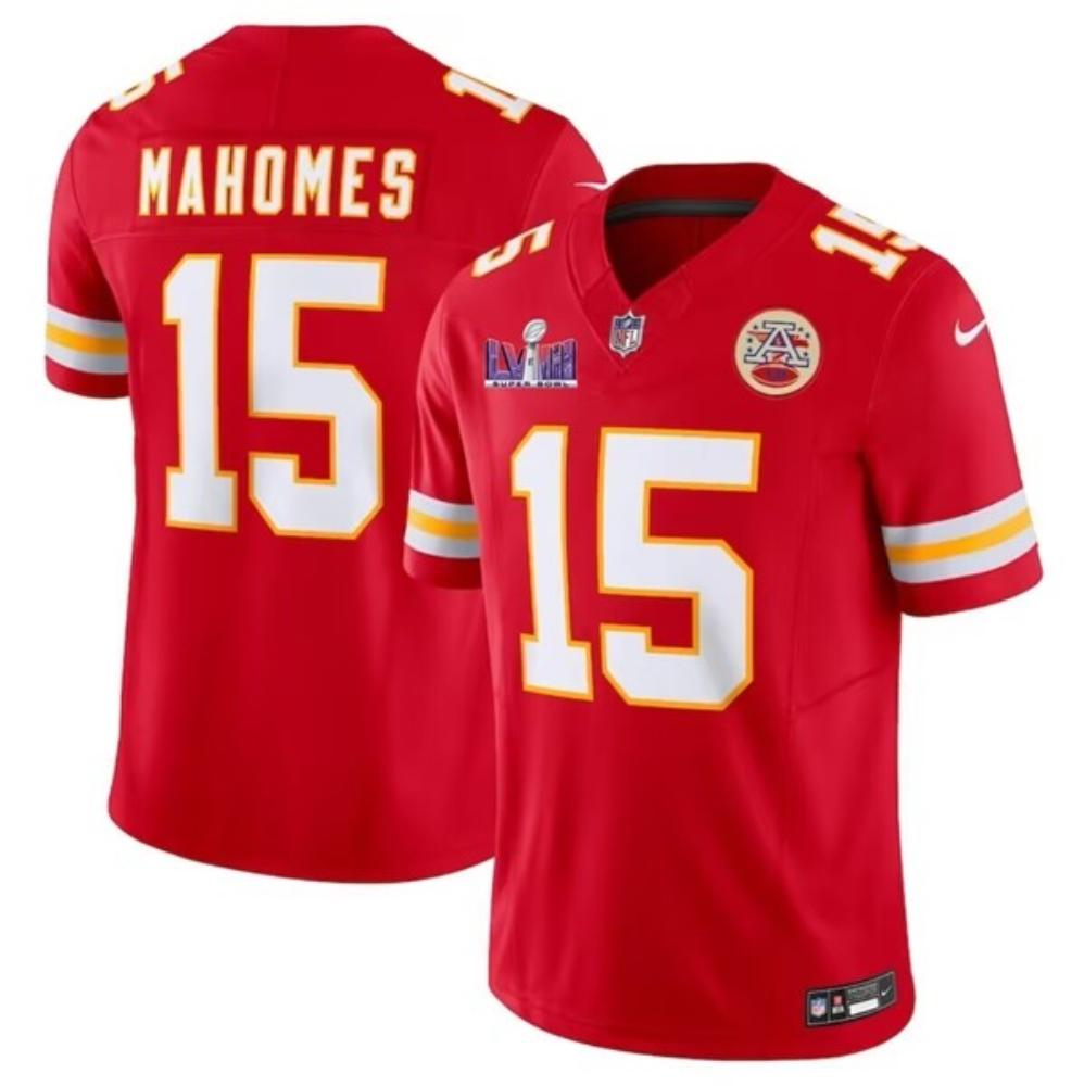 Mens Kansas City Chiefs 15 Patrick Mahomes Red 2024 Super Bowl Lviii Jersey
