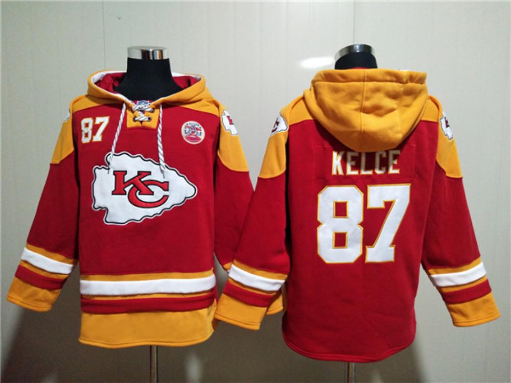 Mens Kansas City Chiefs 87 Travis Kelce Red Pullover Hoodie
