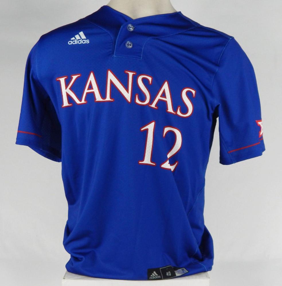 Mens Kansas Jayhawks Team issued 12 Blue Baseball Jersey All Stitched