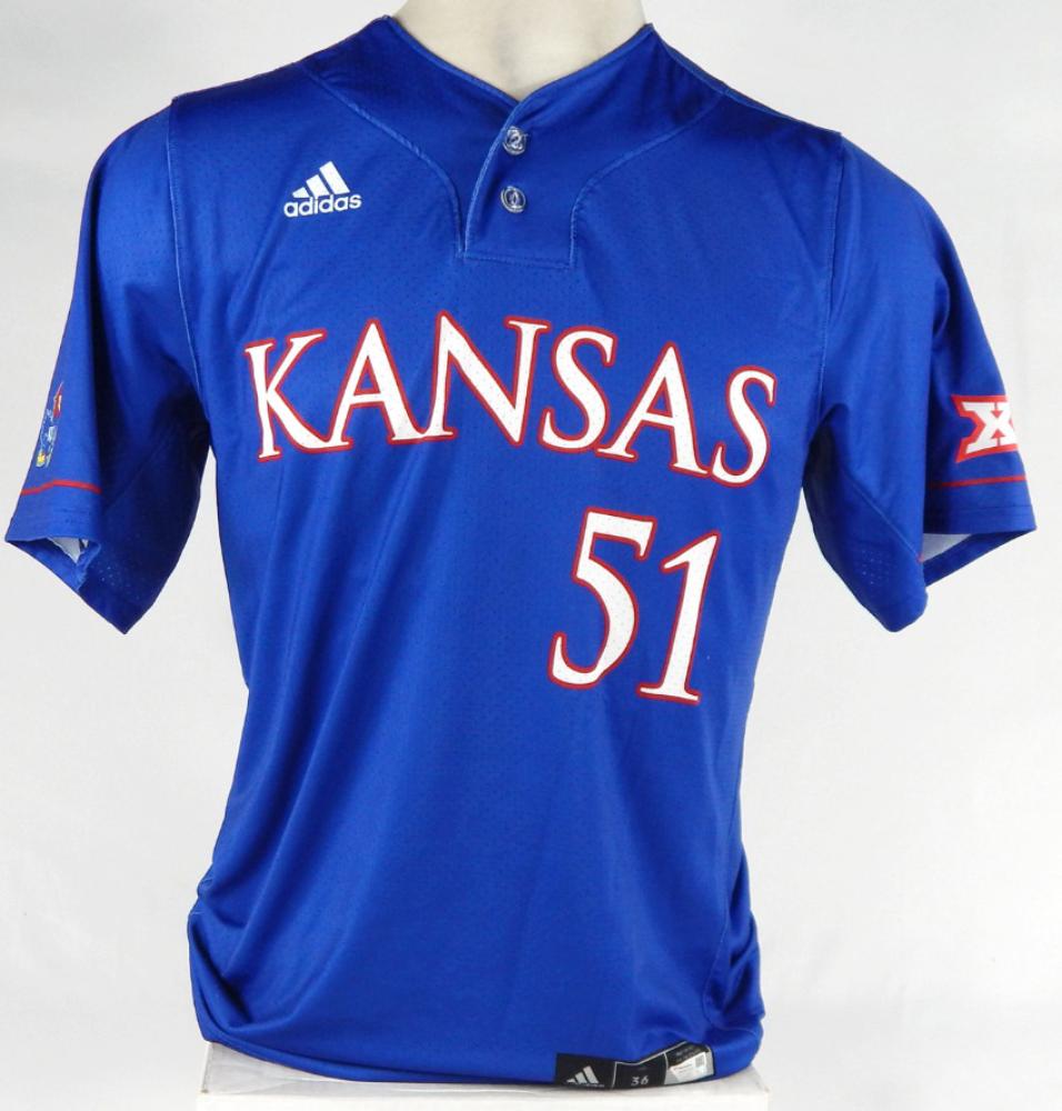 Mens Kansas Jayhawks Team issued 51 Blue Baseball Jersey All Stitched