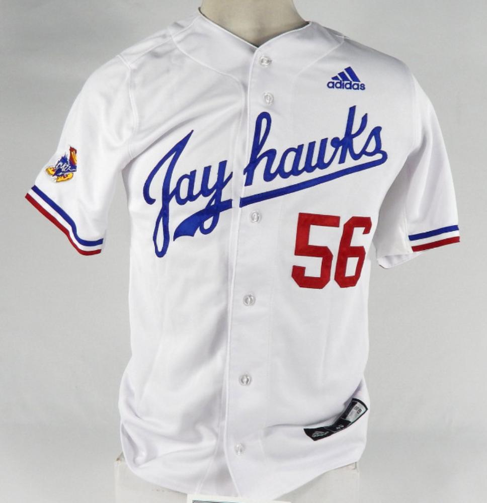 Mens Kansas Jayhawks Team issued 56 White Baseball Jersey All Stitched
