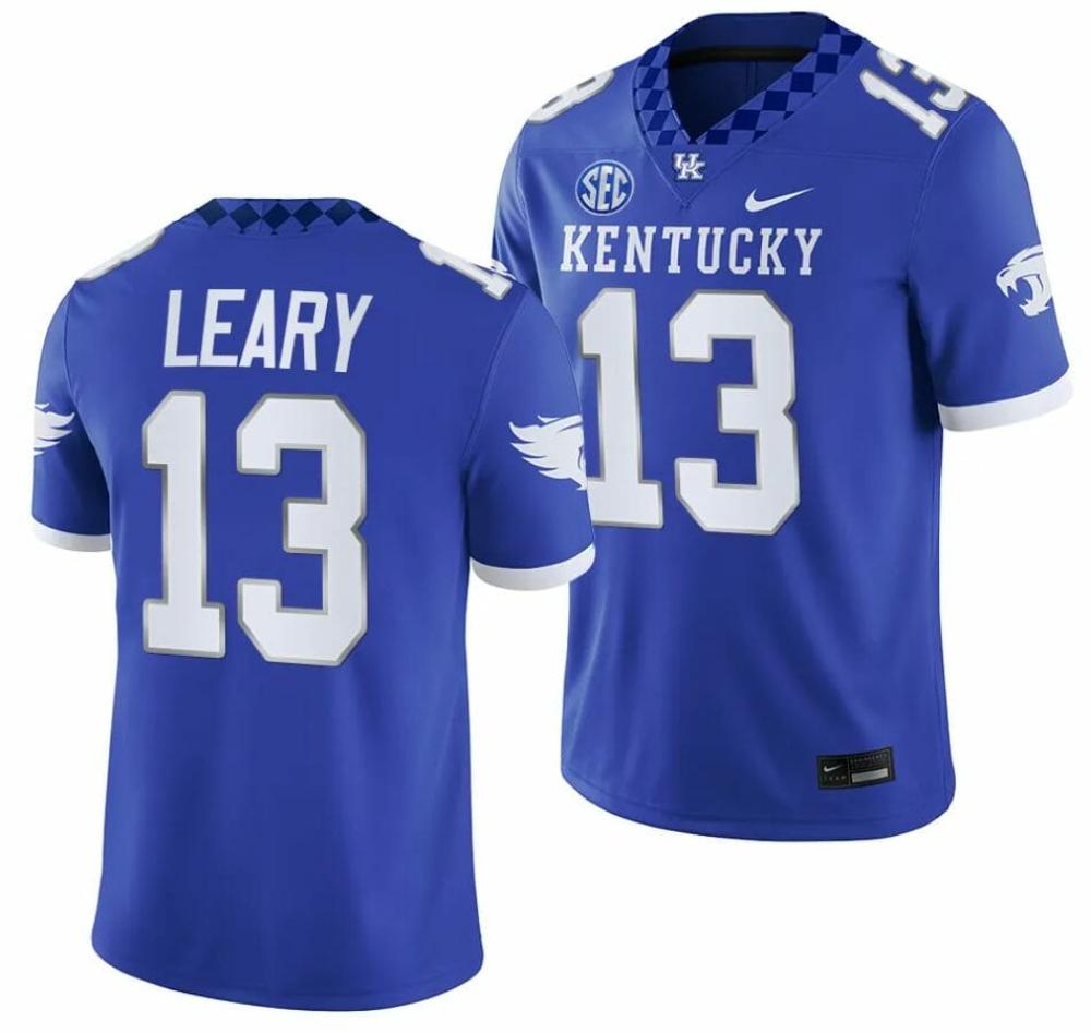 Mens Kentucky Wildcats 13 Devin Leary Jersey 2023 Home Blue Game College Foot