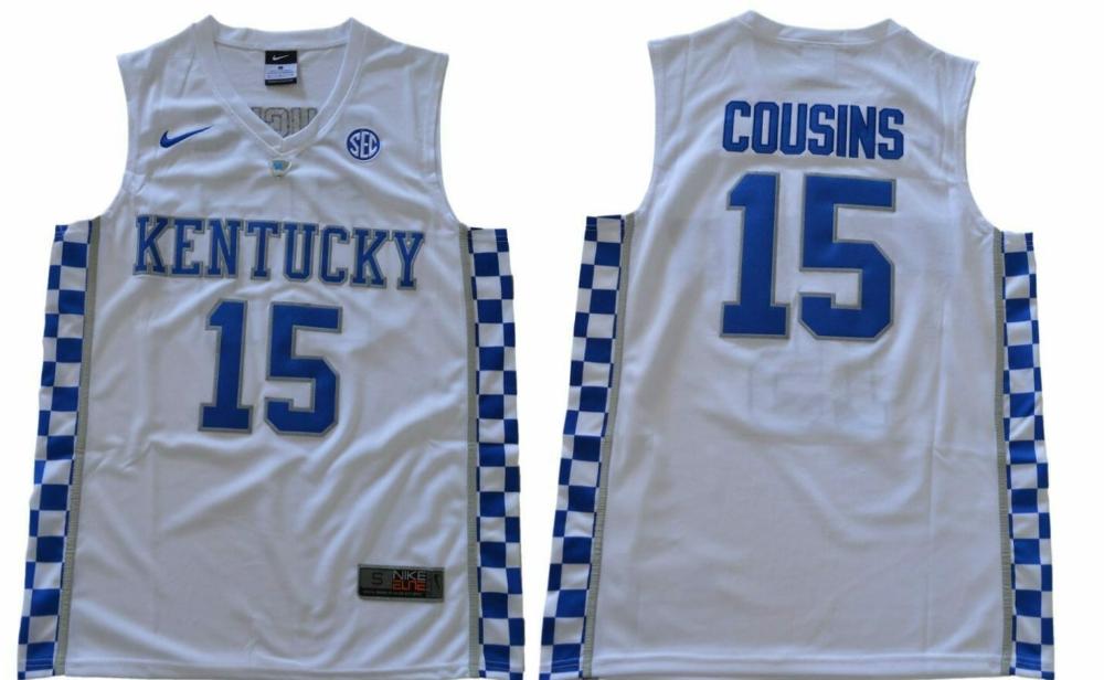 Mens Kentucky Wildcats 15 Cousins Ncaa Basketball Jersey White