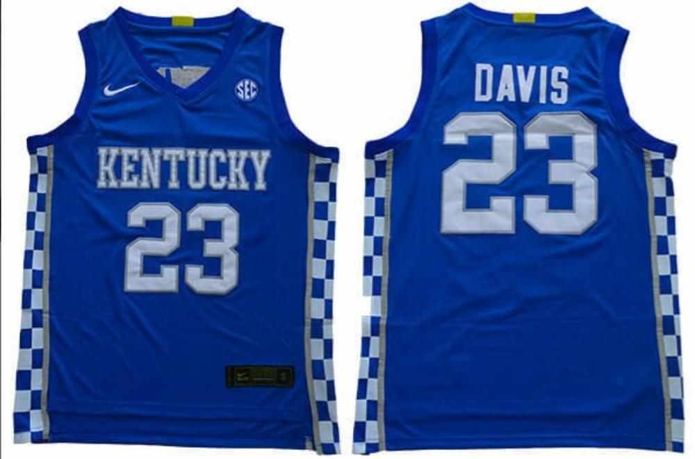 Mens Kentucky Wildcats 23 Anthony Davis Sec Logo Ncaa Basketball Jersey Blue