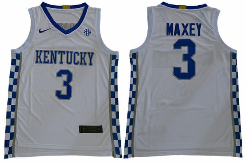 Mens Kentucky Wildcats 3 Maxey Ncaa Basketball Jersey White