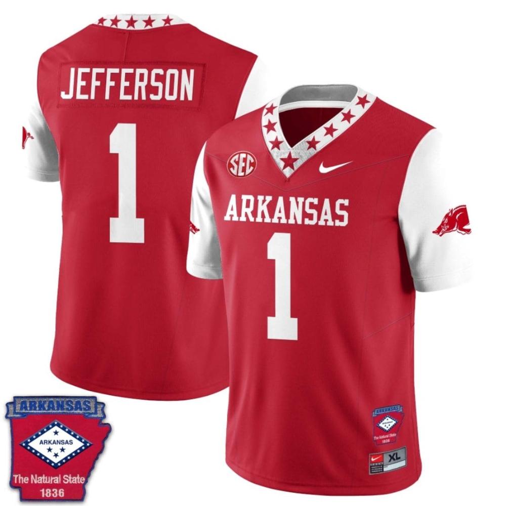 Mens Kj Jefferson Jersey 1 Arkansas Razorback Football Arkansas Patched White