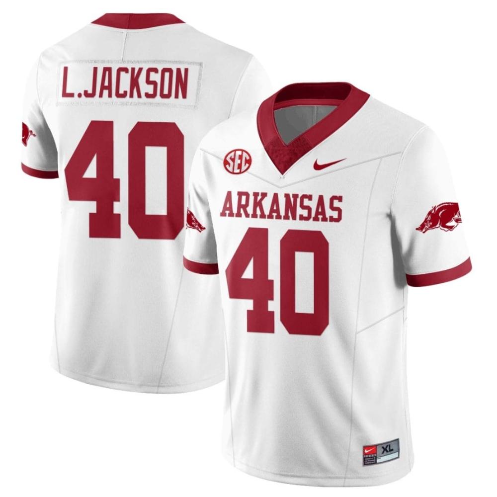 Mens Landon Jackson Jersey 40 Arkansas Razorback Football All Stitched White