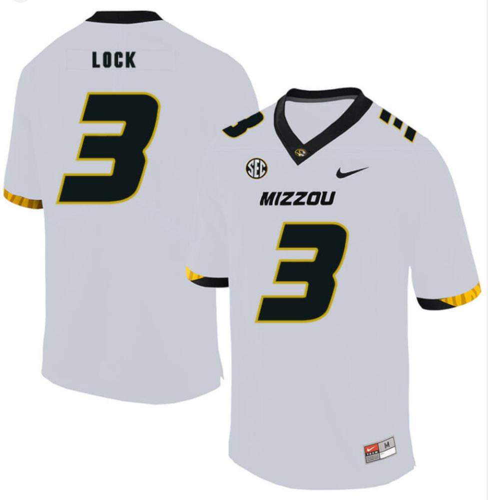 Mens Lock 3 Jersey Missouri Tigers Nil Football Jersey White