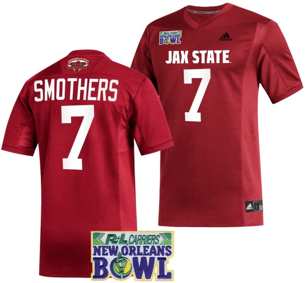 Mens Logan Smothers Jersey 7 Jacksonville State Gamecocks 2023 New Orleans Bo