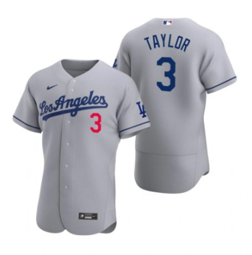 Mens Los Angeles Dodgers 3 Chris Taylor Flex Baseball Jersey Grey