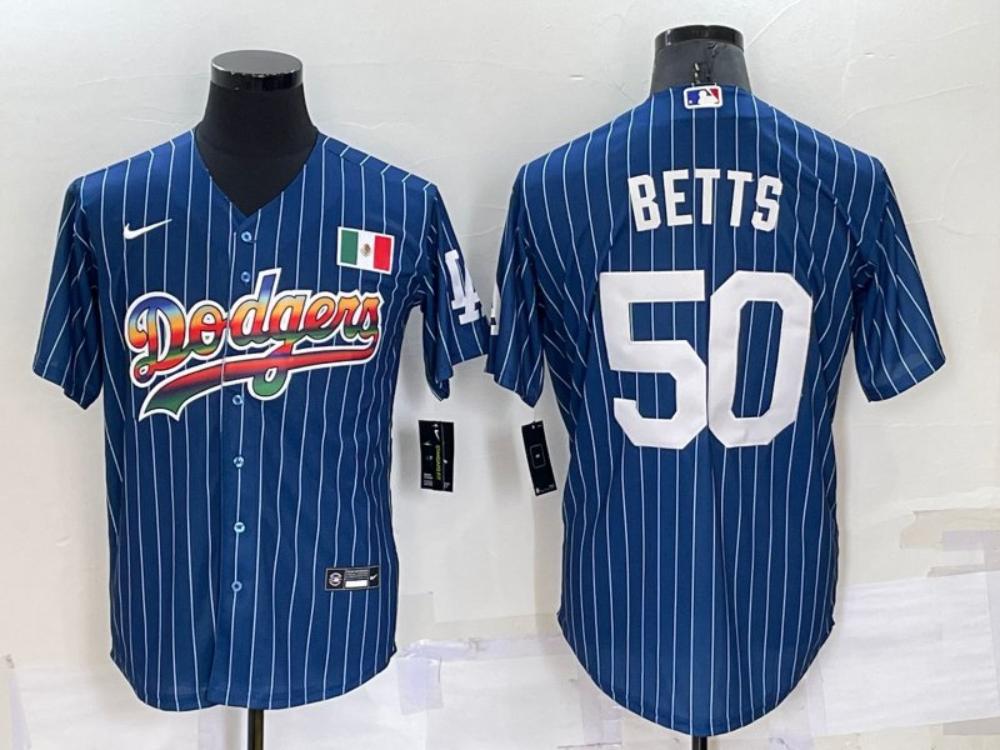 Mens Los Angeles Dodgers 50 Mookie Betts Blue Mexico Cool Base Nike Jersey