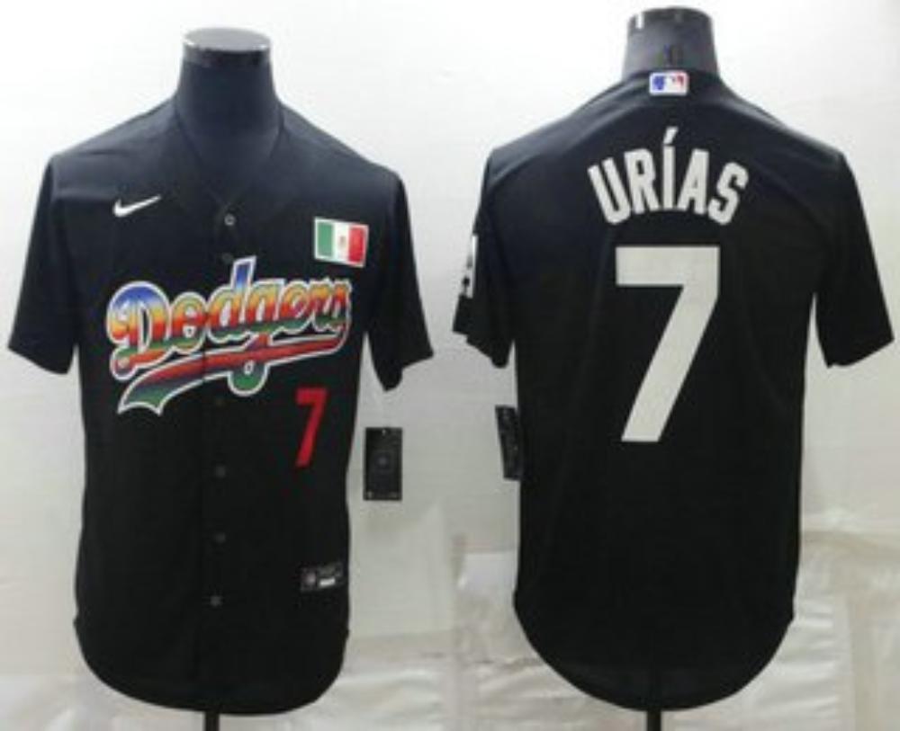 Mens Los Angeles Dodgers 7 Julio Urias Black Cool Base Fashion Jersey