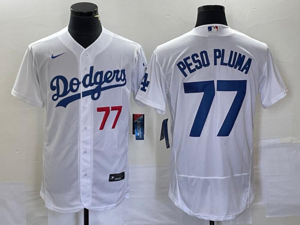 Mens Los Angeles Dodgers 77 Peso Pluma White Stitched Flex Base Nike Jersey