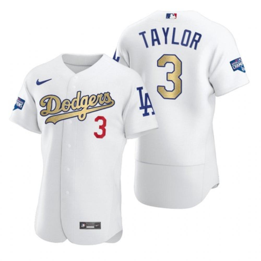 Mens Los Angeles Dodgers Chris Taylor Jersey White 2021 Gold Program