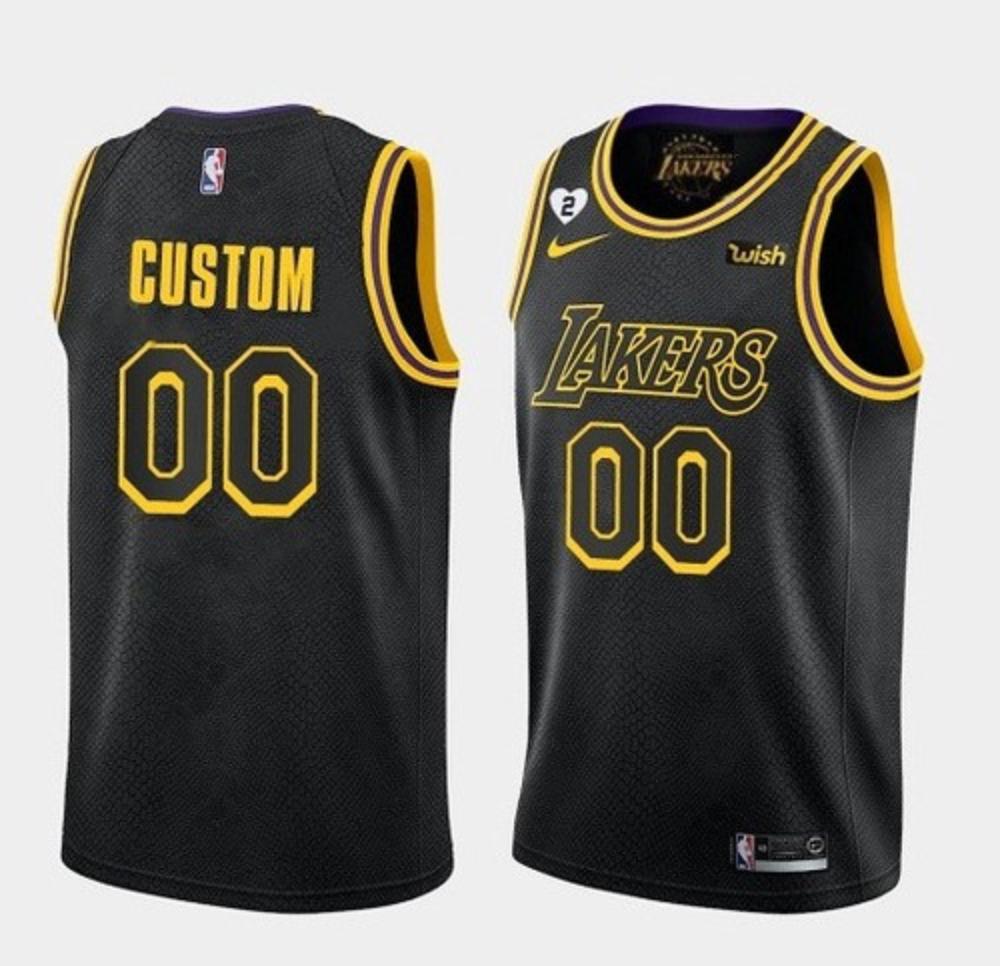Mens Los Angeles Lakers Jersey Black Custom With Gigi Patch Stitched