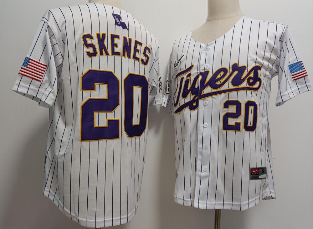 Mens Lsu Tigers 20 Paul Skenes White Jersey