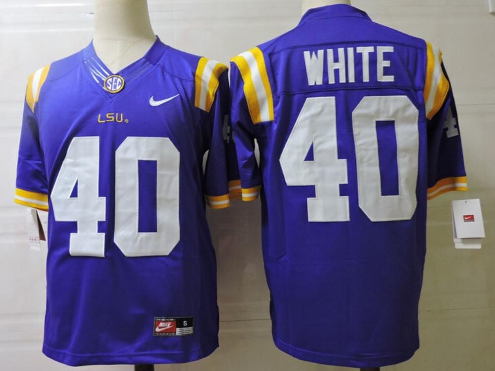 Mens Lsu Tigers 40 White College Football Jersey Blue