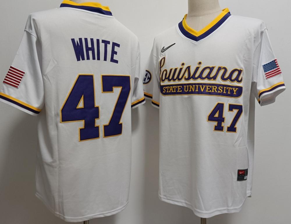 Mens Lsu Tigers 47 Tommy White Vapor Limited Jersey