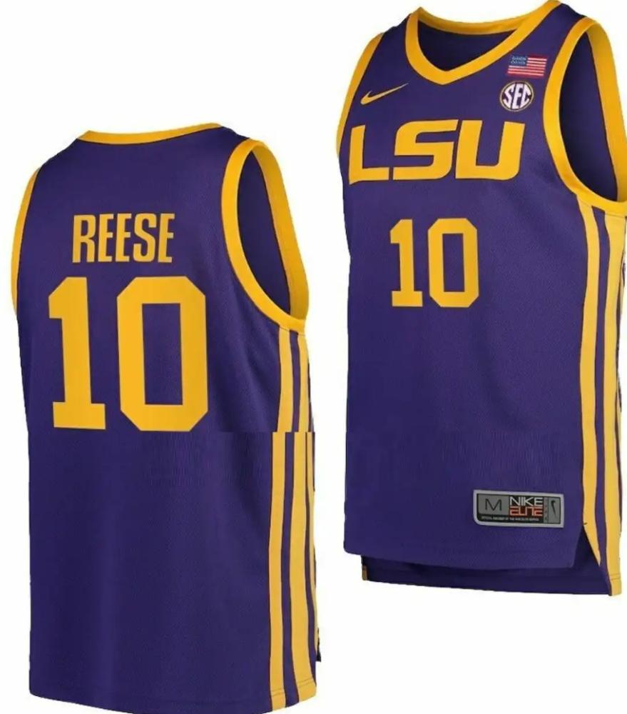 Mens Lsu Tigers Angel Reese Jersey College Basketball Purple 10