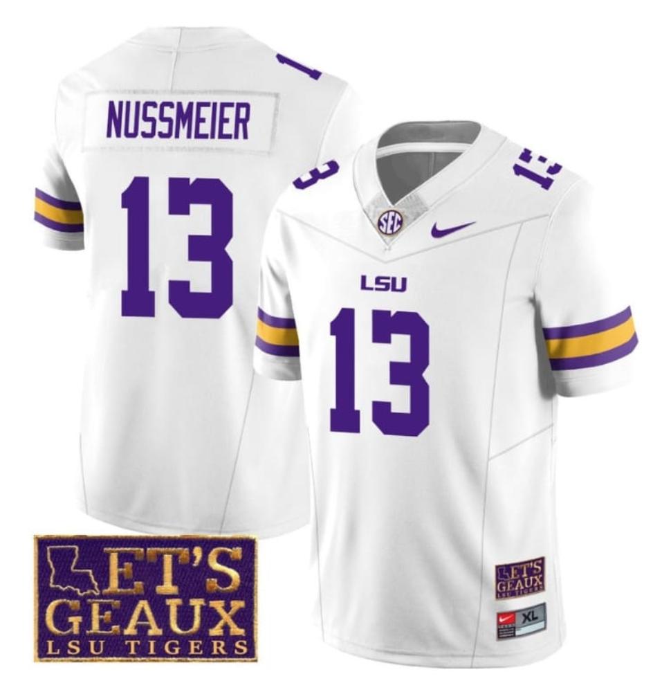Mens Lsu Tigers Garrett Nussmeier Jersey 13 College Lets Geaux Patch Stitched