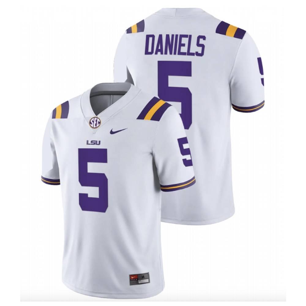 Mens Lsu Tigers Jayden Daniels Jersey 5 College White