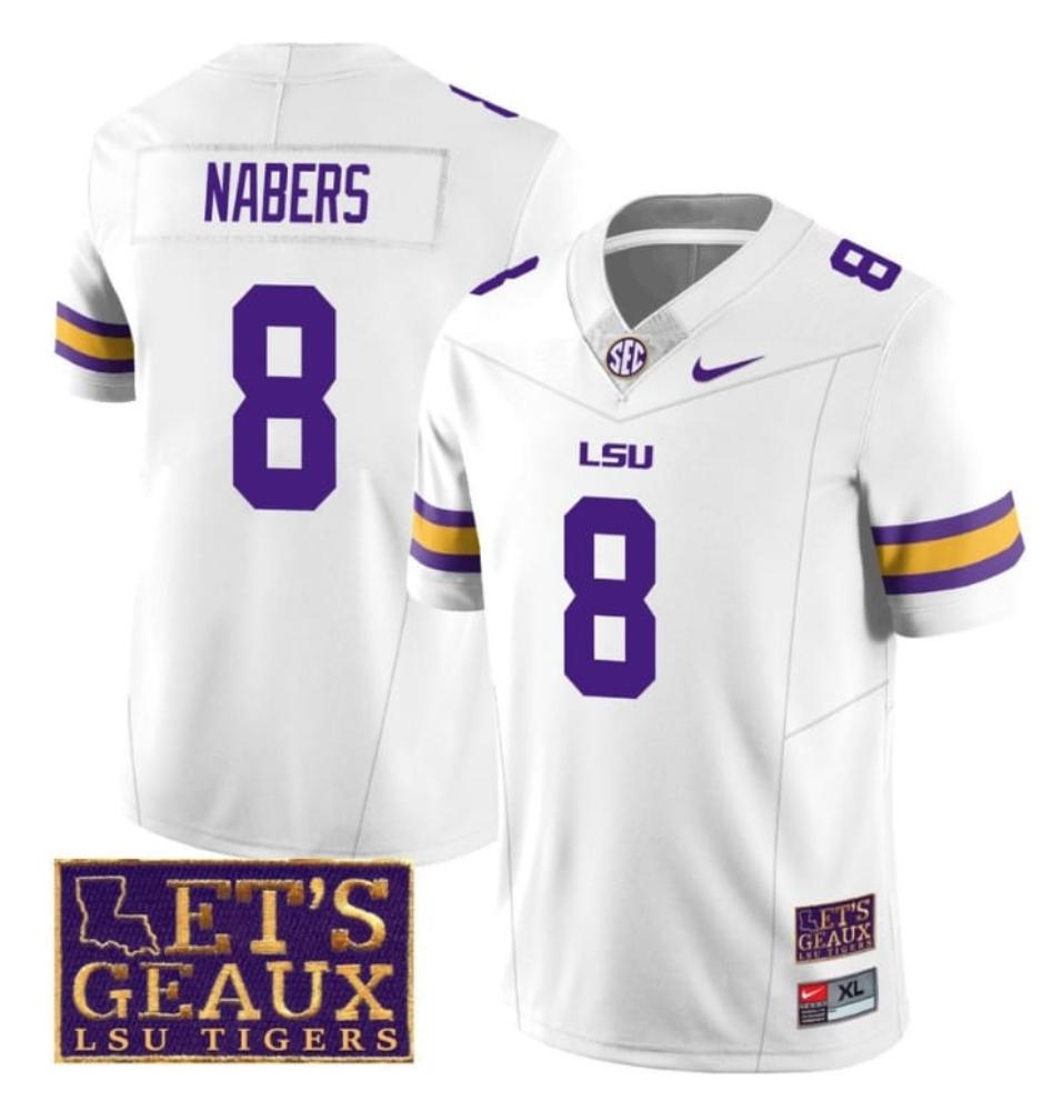 Mens Lsu Tigers Malik Nabers Jersey 8 College Lets Geaux Patch Stitched White