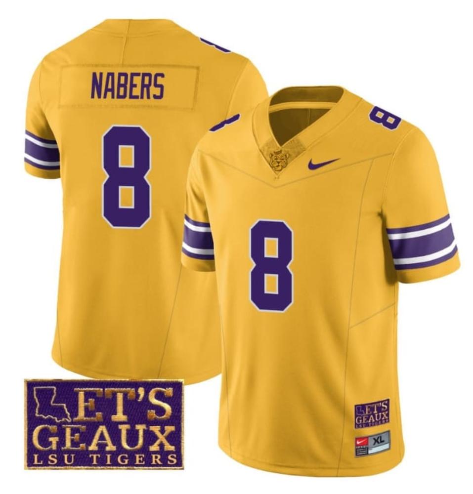 Mens Lsu Tigers Malik Nabers Jersey 8 College Lets Geaux Patch Stitched Yellow