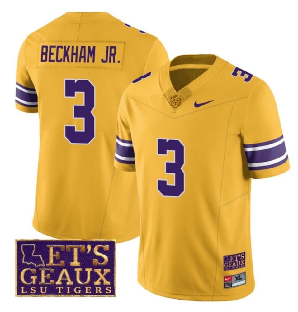 Mens Lsu Tigers Odell Beckham Jr Jersey 3 College Lets Geaux Patch Stitched Y