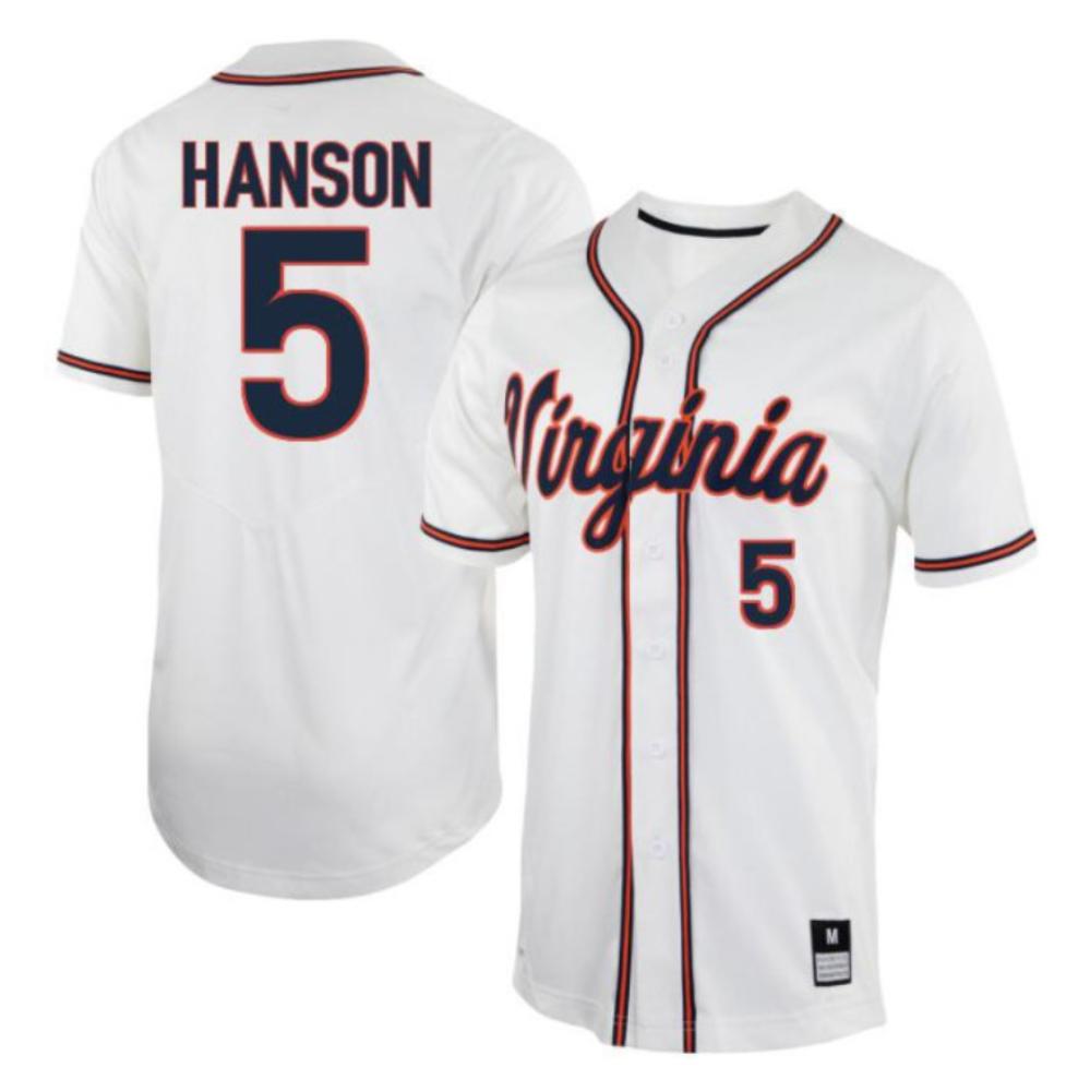 Mens Luke Hanson 5 Jersey Virginia Cavaliers Baseball Jersey White