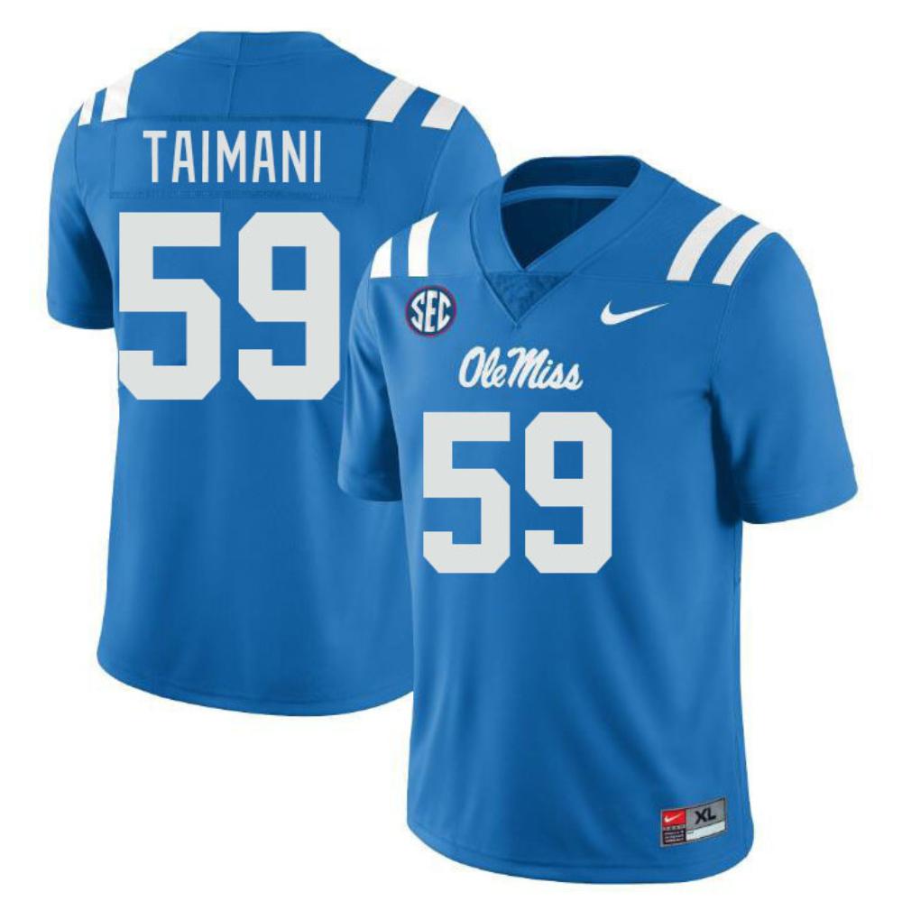 Mens Mana Taimani 59 Blue Jersey Ole Miss Rebels College Football Jerseys