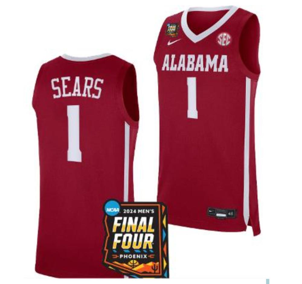 Mens Mark Sears Jersey 1 Alabama Crimson 2024 Final Four Basketball Crimson