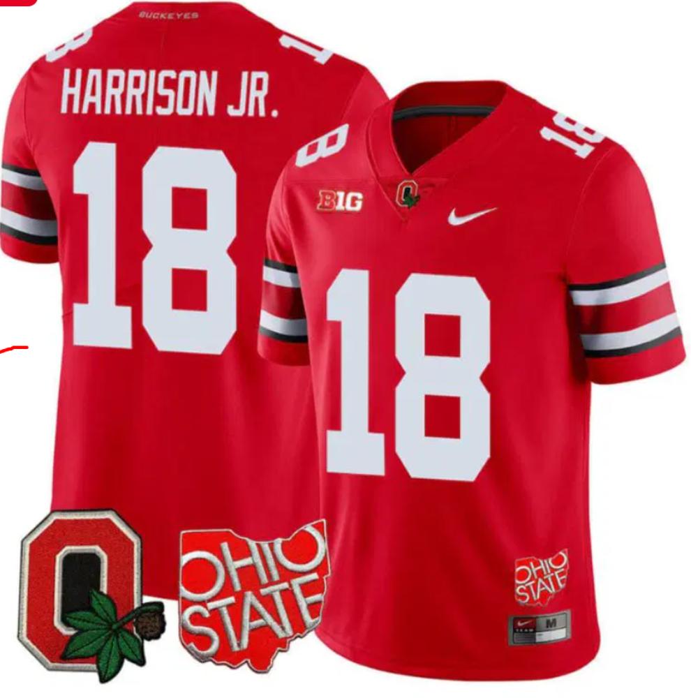 Mens Marvin Harrison Jr Jersey 18 Ohio State Buckeyes College Football Scarlet