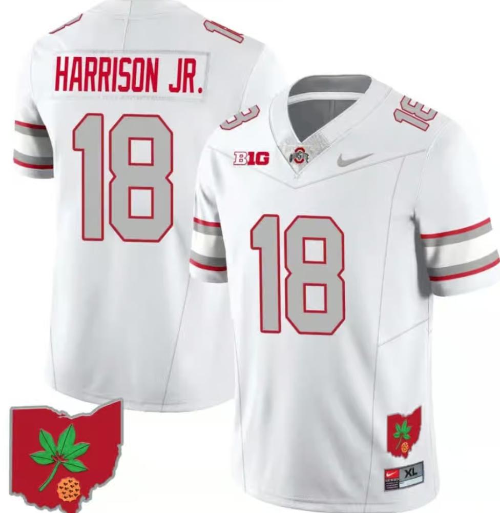 Mens Marvin Harrison Jr Jersey 18 Ohio State Buckeyes Football Ohio Map White