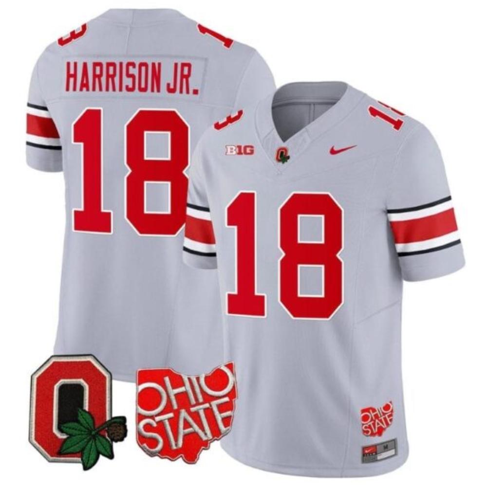 Mens Marvin Harrison Jr Jersey 18 Ohio State Buckeyes Gray