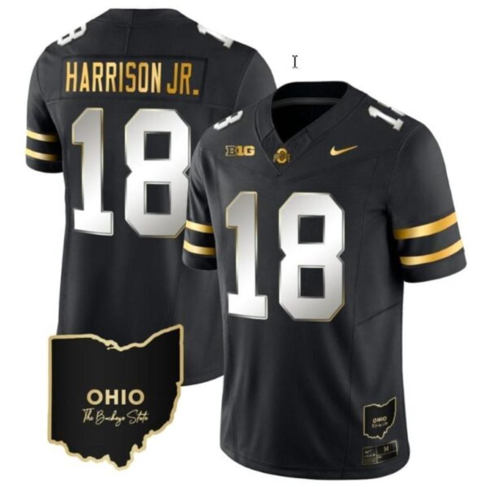 Mens Marvin Harrison Jr Jersey 18 Ohio State Buckeyes Ohio Patch Black Limited