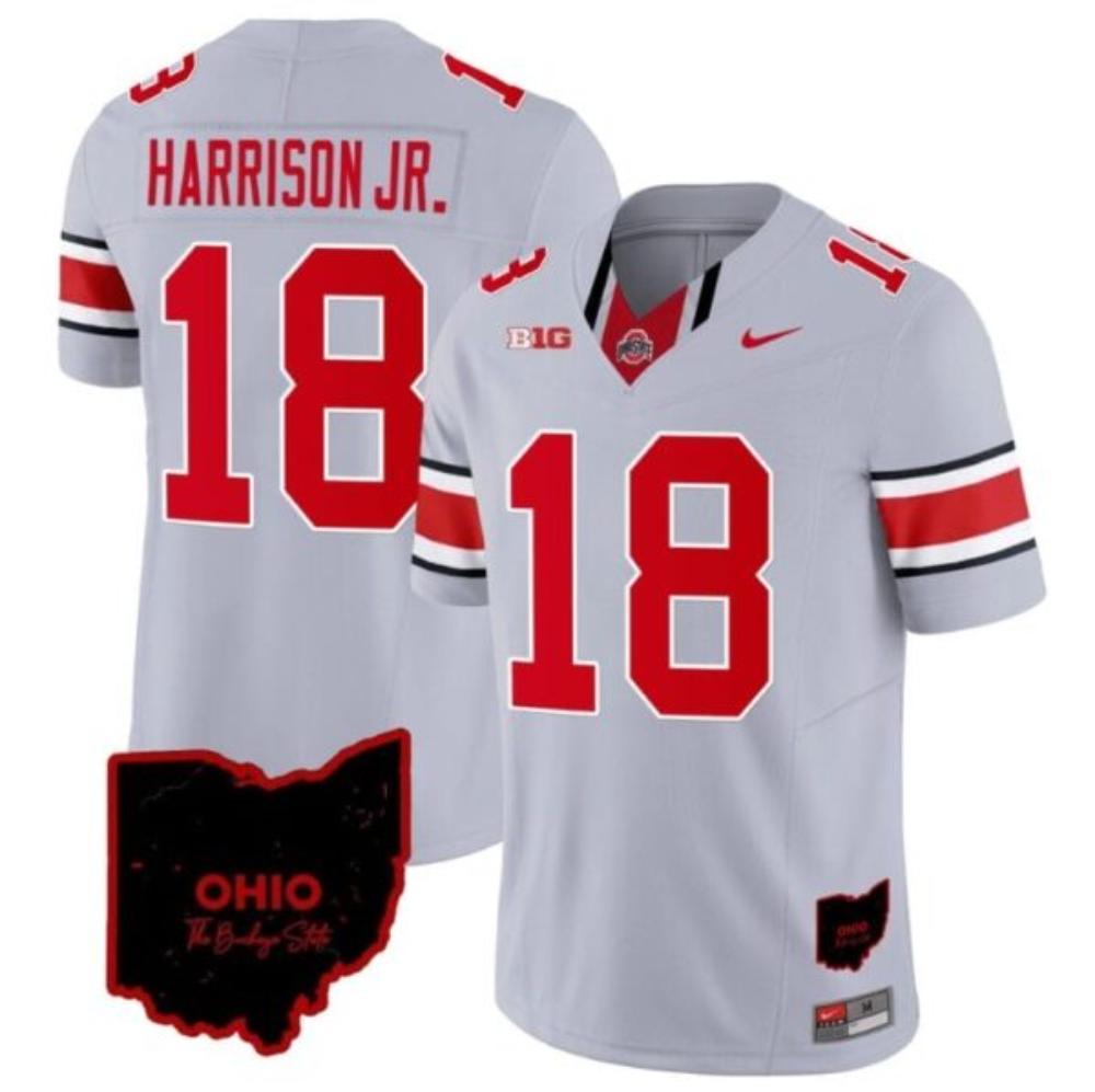 Mens Marvin Harrison Jr Jersey 18 Ohio State Buckeyes Ohio Patch Gray