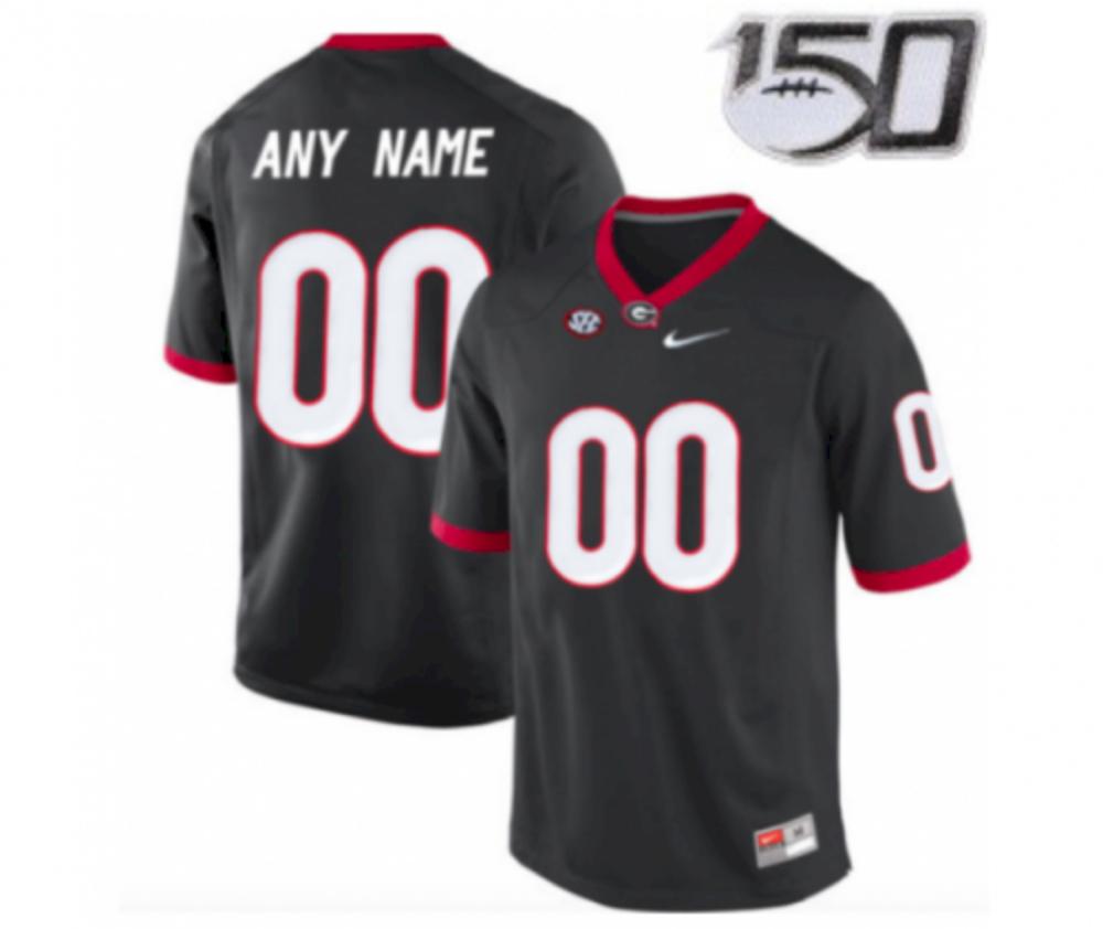 Mens Mens Custom Name Number Georgia Bulldogs Black Football 150th Jersey