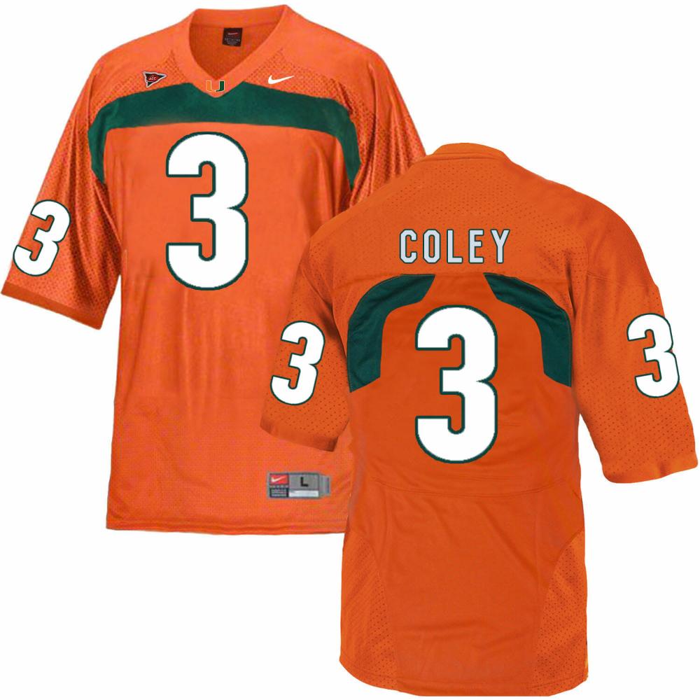 Mens Miami Hurricanes 3 Coley Ncaa College Jersey Orange