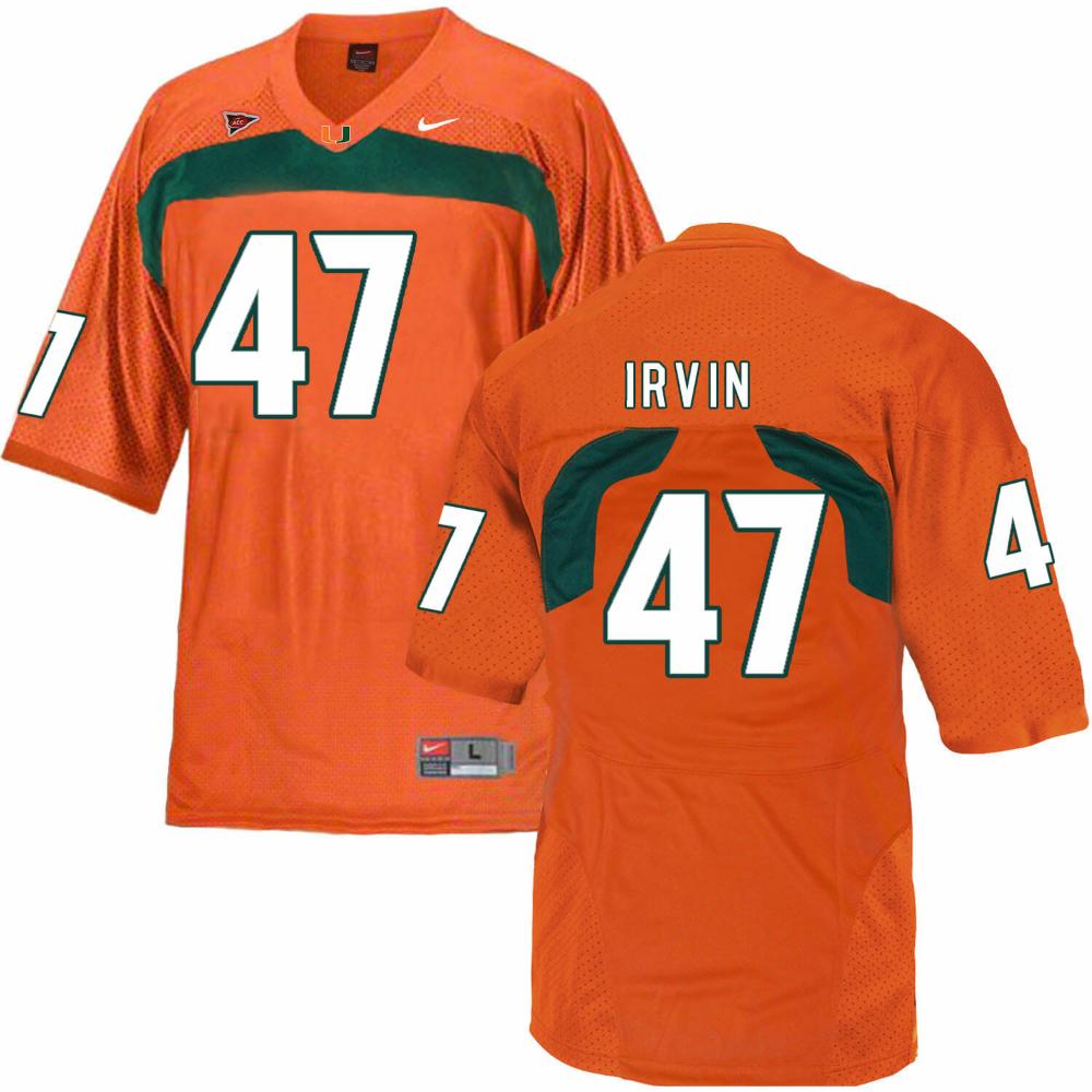 Mens Miami Hurricanes 47 Irvin Ncaa Jersey College Orange
