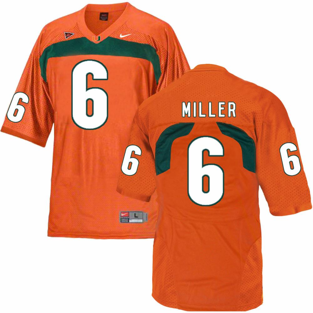 Mens Miami Hurricanes 6 Miller Ncaa College Jersey Orange