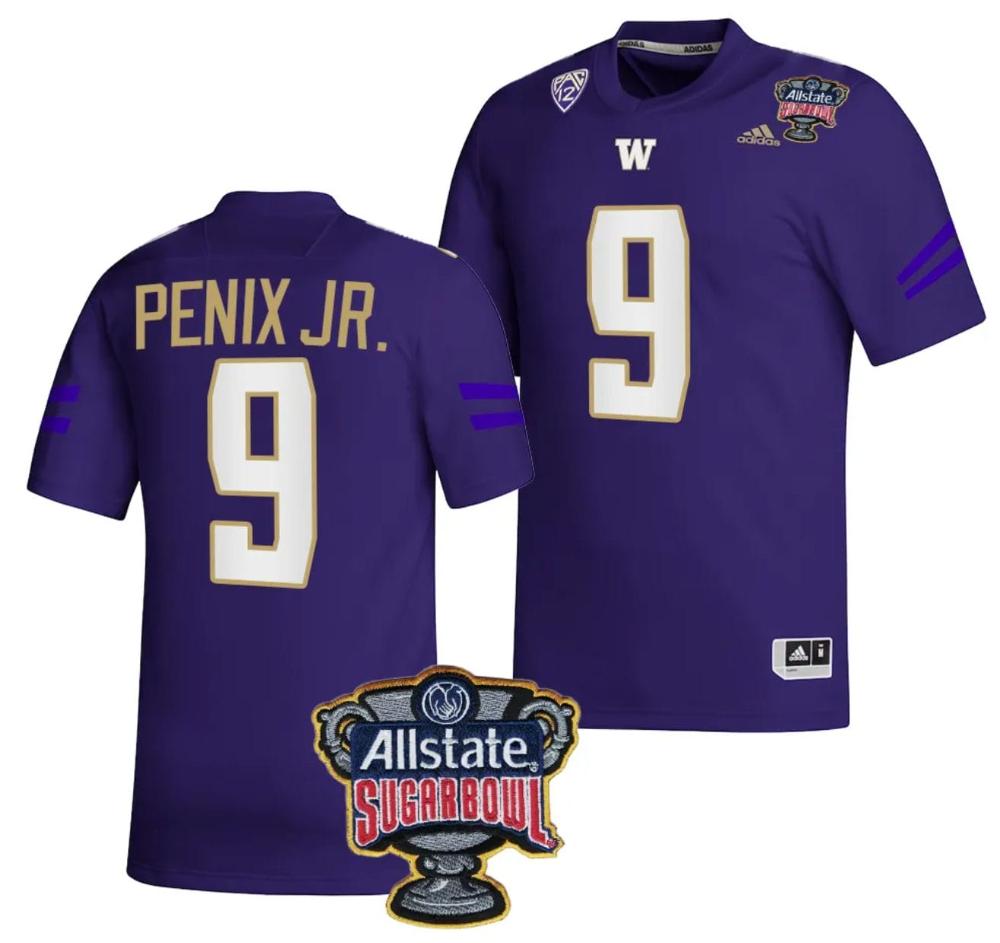 Mens Michael Penix Jr Jersey 9 Washington Huskies Allstate Sugar Bowl Patch 2