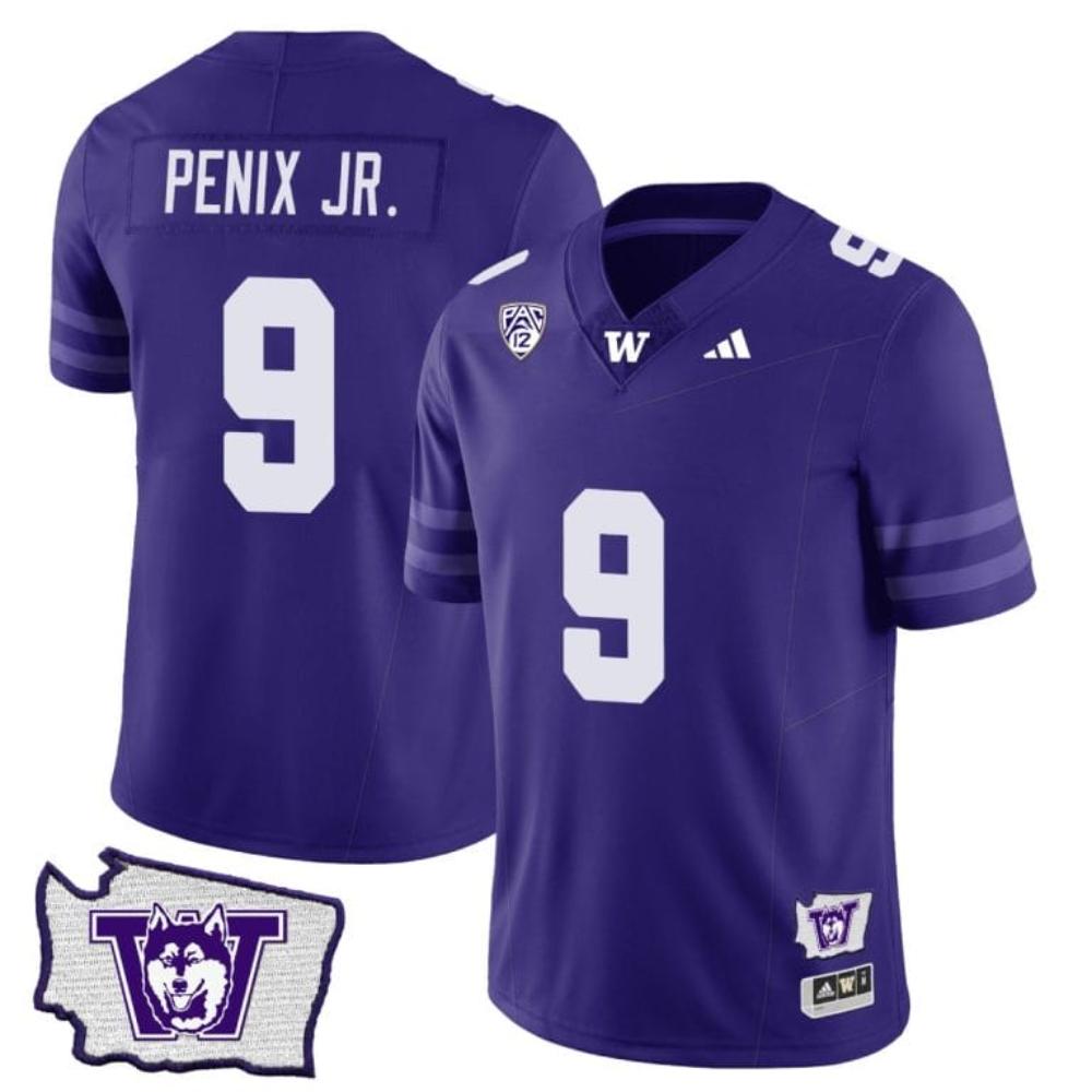 Mens Michael Penix Jr Jersey 9 Washington Huskies Washington Map Patch Footba