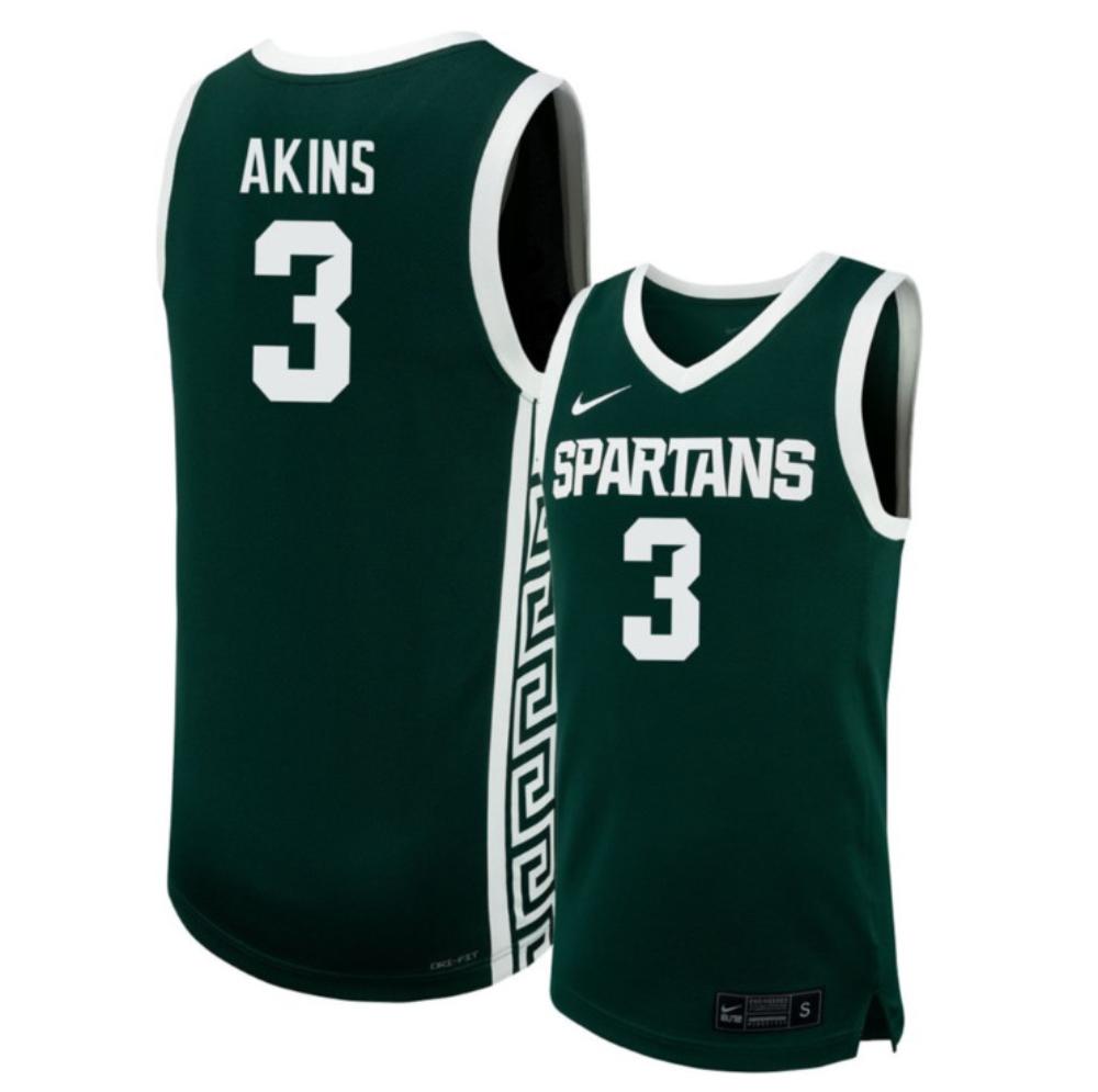 Mens Michigan State Basketball Jersey 3 Jaden Akins Green All Stitched