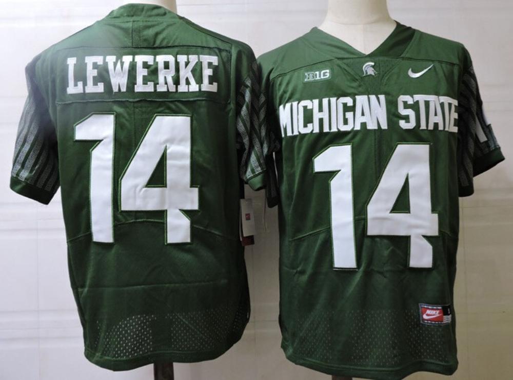 Mens Michigan State Spartans 14 Brian Lewerke College Football Jersey