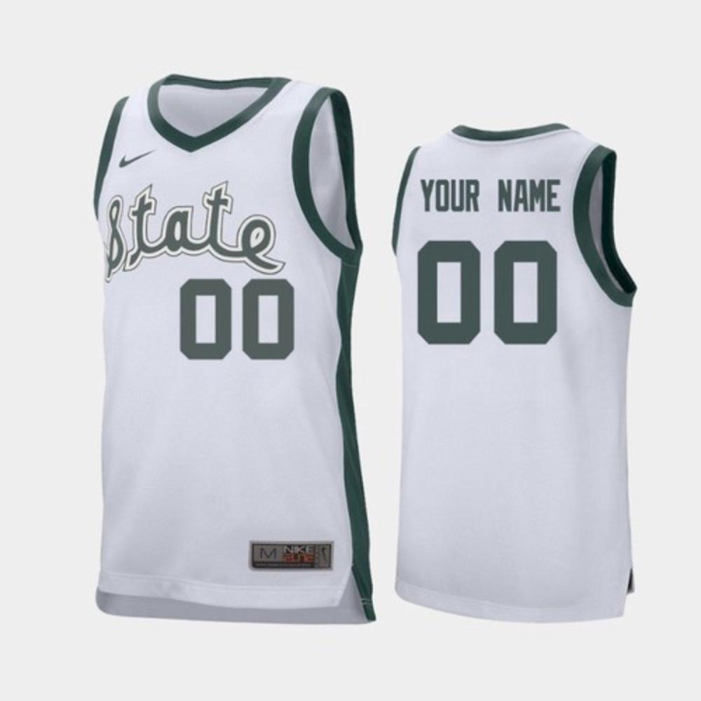 Mens Michigan State Spartans Custom White 19 20 Retro Men Basketball Jersey